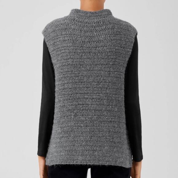 Eileen Fisher Peruvian Alpaca Crochet Mock Neck Vest Top Gray Size XL - Picture 4 of 11